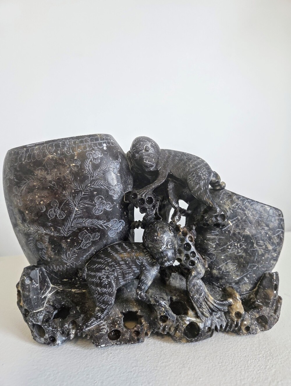 Asian Soapstone Carved Double Vase